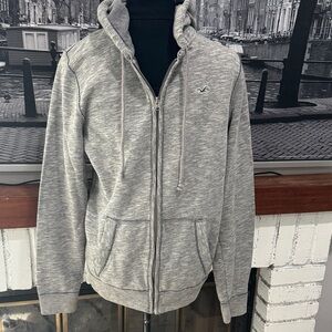 Hollister Men’s Grey Zip Hoodie Sweater medium cotton blend full zip up